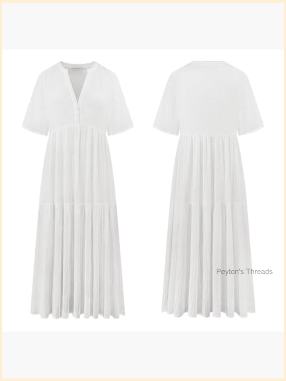 100% Cotton Flowy Maxi Dress Short Sleeve V Neck Tiered Ruffle Boho Casual Loose - Picture 6 of 7